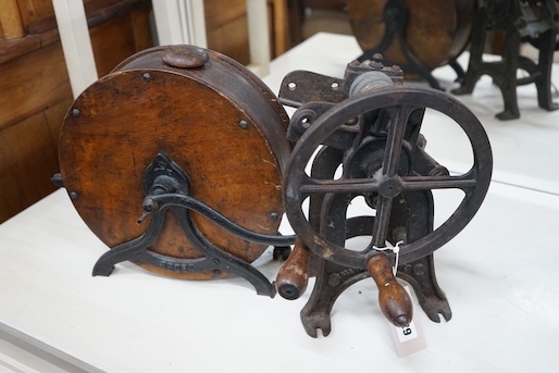 A Victorian knife cleaner, height 30cm and a Victorian bean cutter